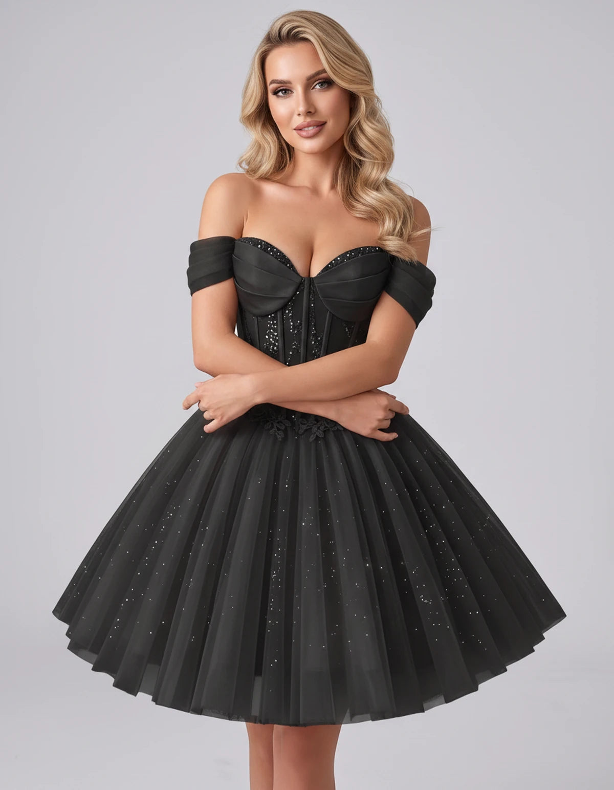 Eleonore Mini Dress — Black | SKU: RB-034a01-black-2,RB-034a01-black-4,RB-034a01-black-6,RB-034a01-black-8,RB-034a01-black-10,RB-034a01-black-12,RB-034a01-black-14,RB-034a01-black-14W,RB-034a01-black-16,RB-034a01-black-16W,RB-034a01-black-18W,RB-034a01-black-20W