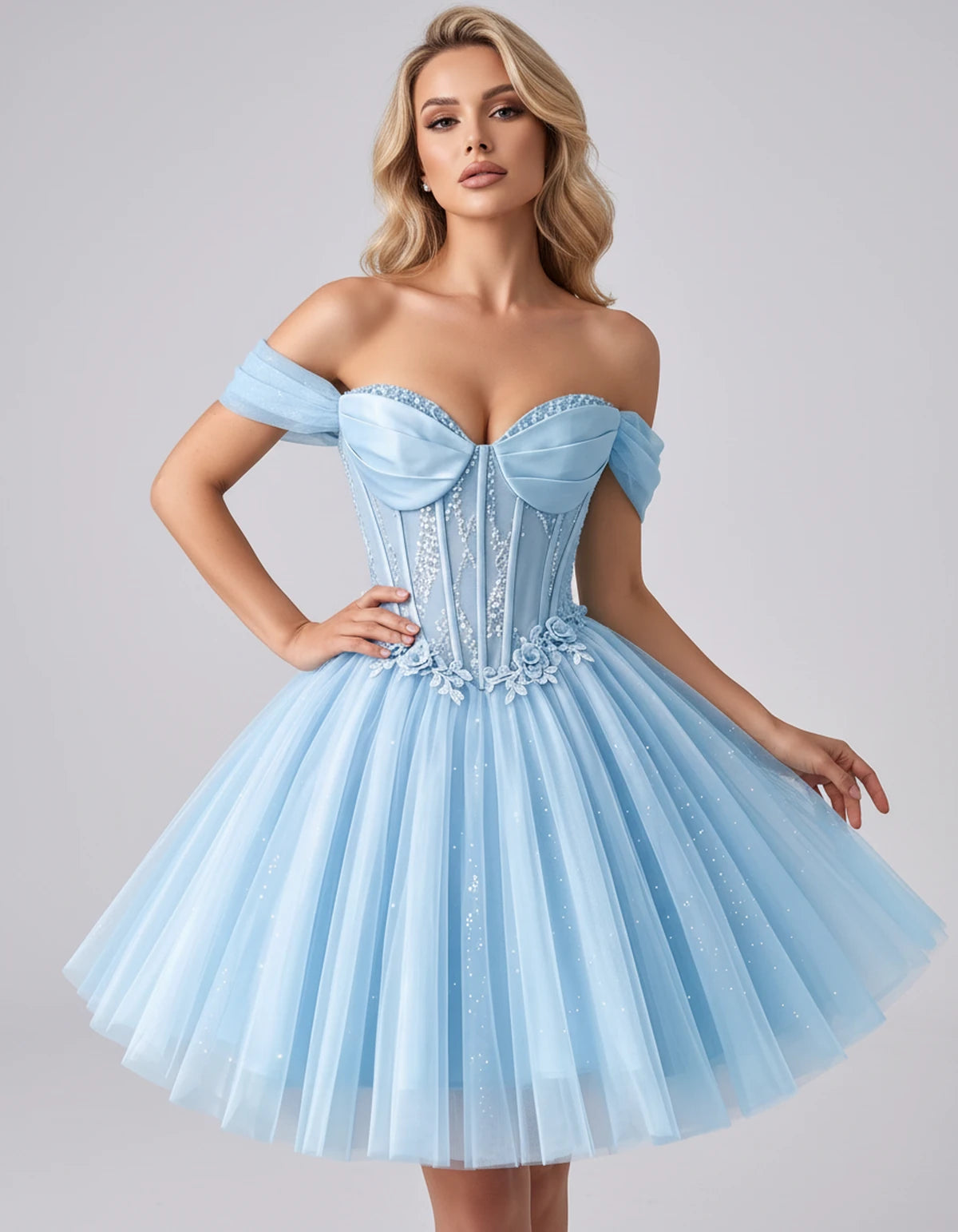 Eleonore Mini Dress — Light Blue | SKU: RB-034a01-lightb7b-2,RB-034a01-lightb7b-4,RB-034a01-lightb7b-6,RB-034a01-lightb7b-8,RB-034a01-lightb7b-10,RB-034a01-lightb7b-12,RB-034a01-lightb7b-14,RB-034a01-lightb7b-14W,RB-034a01-lightb7b-16,RB-034a01-lightb7b-16W,RB-034a01-lightb7b-18W,RB-034a01-lightb7b-20W
