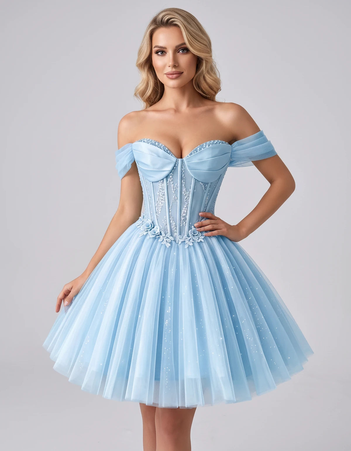 Eleonore Mini Dress — Light Blue | SKU: RB-034a01-lightb7b-2,RB-034a01-lightb7b-4,RB-034a01-lightb7b-6,RB-034a01-lightb7b-8,RB-034a01-lightb7b-10,RB-034a01-lightb7b-12,RB-034a01-lightb7b-14,RB-034a01-lightb7b-14W,RB-034a01-lightb7b-16,RB-034a01-lightb7b-16W,RB-034a01-lightb7b-18W,RB-034a01-lightb7b-20W