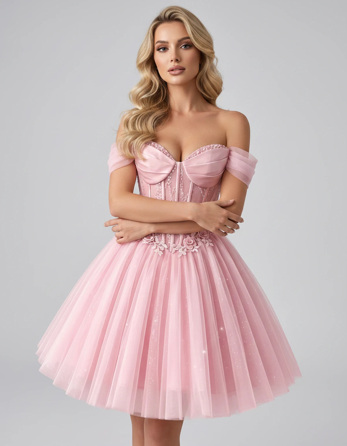 Eleonore Mini Dress — Pink | SKU: RB-034a01-pink-2,RB-034a01-pink-4,RB-034a01-pink-6,RB-034a01-pink-8,RB-034a01-pink-10,RB-034a01-pink-12,RB-034a01-pink-14,RB-034a01-pink-14W,RB-034a01-pink-16,RB-034a01-pink-16W,RB-034a01-pink-18W,RB-034a01-pink-20W