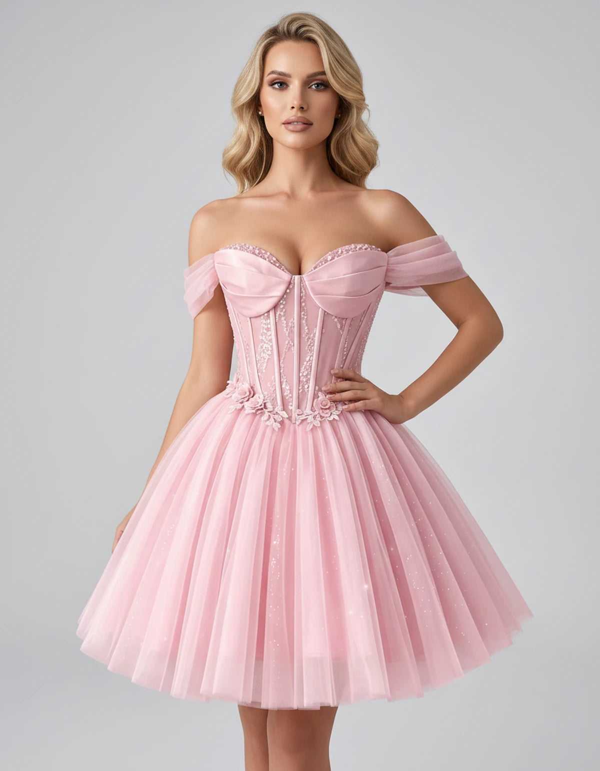 Eleonore Mini Dress — Pink | SKU: RB-034a01-pink-2,RB-034a01-pink-4,RB-034a01-pink-6,RB-034a01-pink-8,RB-034a01-pink-10,RB-034a01-pink-12,RB-034a01-pink-14,RB-034a01-pink-14W,RB-034a01-pink-16,RB-034a01-pink-16W,RB-034a01-pink-18W,RB-034a01-pink-20W