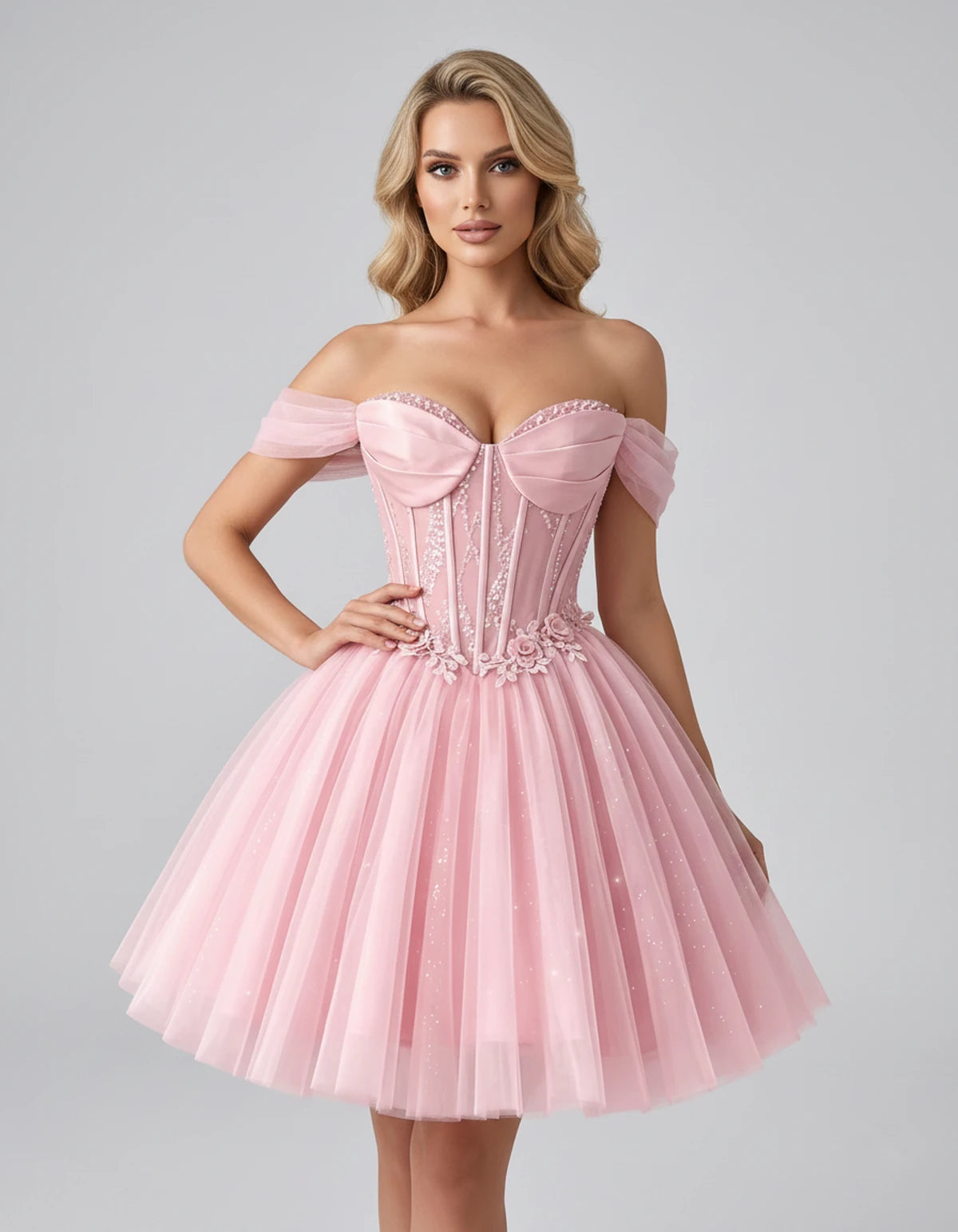 Eleonore Mini Dress — Pink | SKU: RB-034a01-pink-2,RB-034a01-pink-4,RB-034a01-pink-6,RB-034a01-pink-8,RB-034a01-pink-10,RB-034a01-pink-12,RB-034a01-pink-14,RB-034a01-pink-14W,RB-034a01-pink-16,RB-034a01-pink-16W,RB-034a01-pink-18W,RB-034a01-pink-20W
