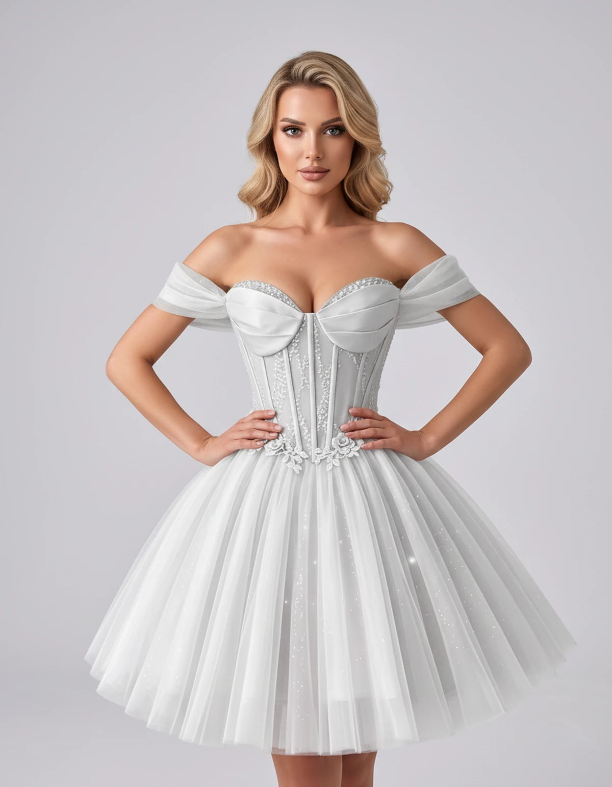 Eleonore Mini Dress — White | SKU: RB-034a01-white-2,RB-034a01-white-4,RB-034a01-white-6,RB-034a01-white-8,RB-034a01-white-10,RB-034a01-white-12,RB-034a01-white-14,RB-034a01-white-14W,RB-034a01-white-16,RB-034a01-white-16W,RB-034a01-white-18W,RB-034a01-white-20W
