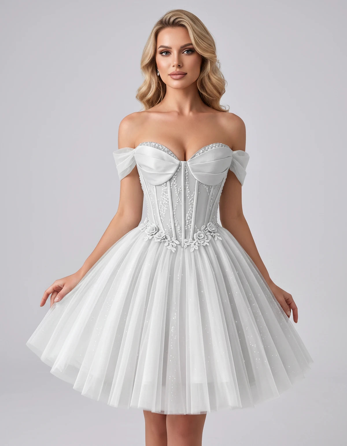 Eleonore Mini Dress — White | SKU: RB-034a01-white-2,RB-034a01-white-4,RB-034a01-white-6,RB-034a01-white-8,RB-034a01-white-10,RB-034a01-white-12,RB-034a01-white-14,RB-034a01-white-14W,RB-034a01-white-16,RB-034a01-white-16W,RB-034a01-white-18W,RB-034a01-white-20W