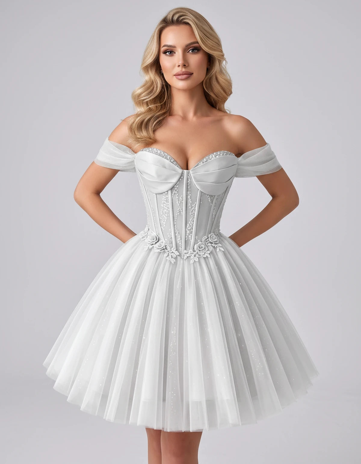 Eleonore Mini Dress — White | SKU: RB-034a01-white-2,RB-034a01-white-4,RB-034a01-white-6,RB-034a01-white-8,RB-034a01-white-10,RB-034a01-white-12,RB-034a01-white-14,RB-034a01-white-14W,RB-034a01-white-16,RB-034a01-white-16W,RB-034a01-white-18W,RB-034a01-white-20W