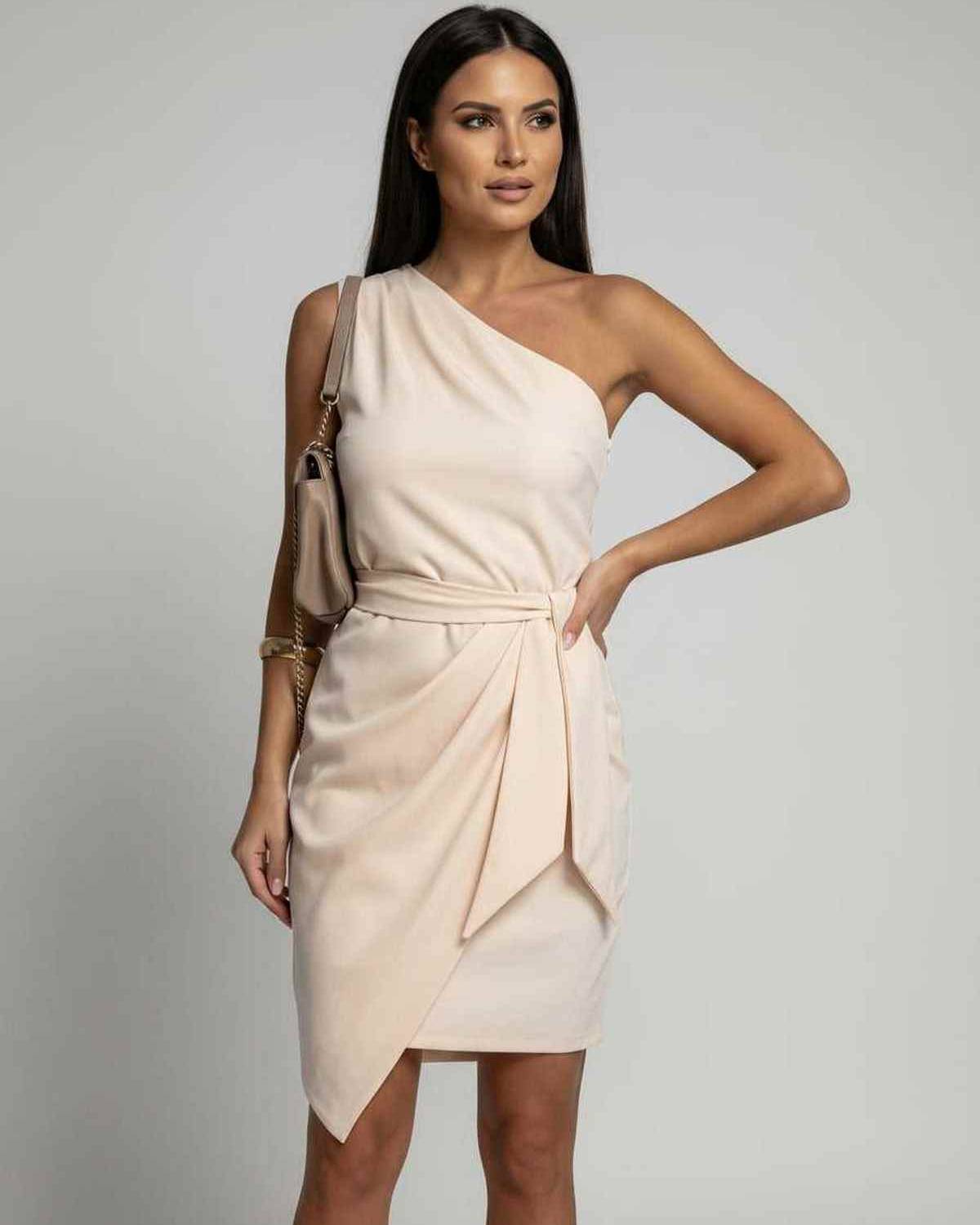 Ramblion Eli midi dress — slash neckline · fabric close-up · styled for cocktail season