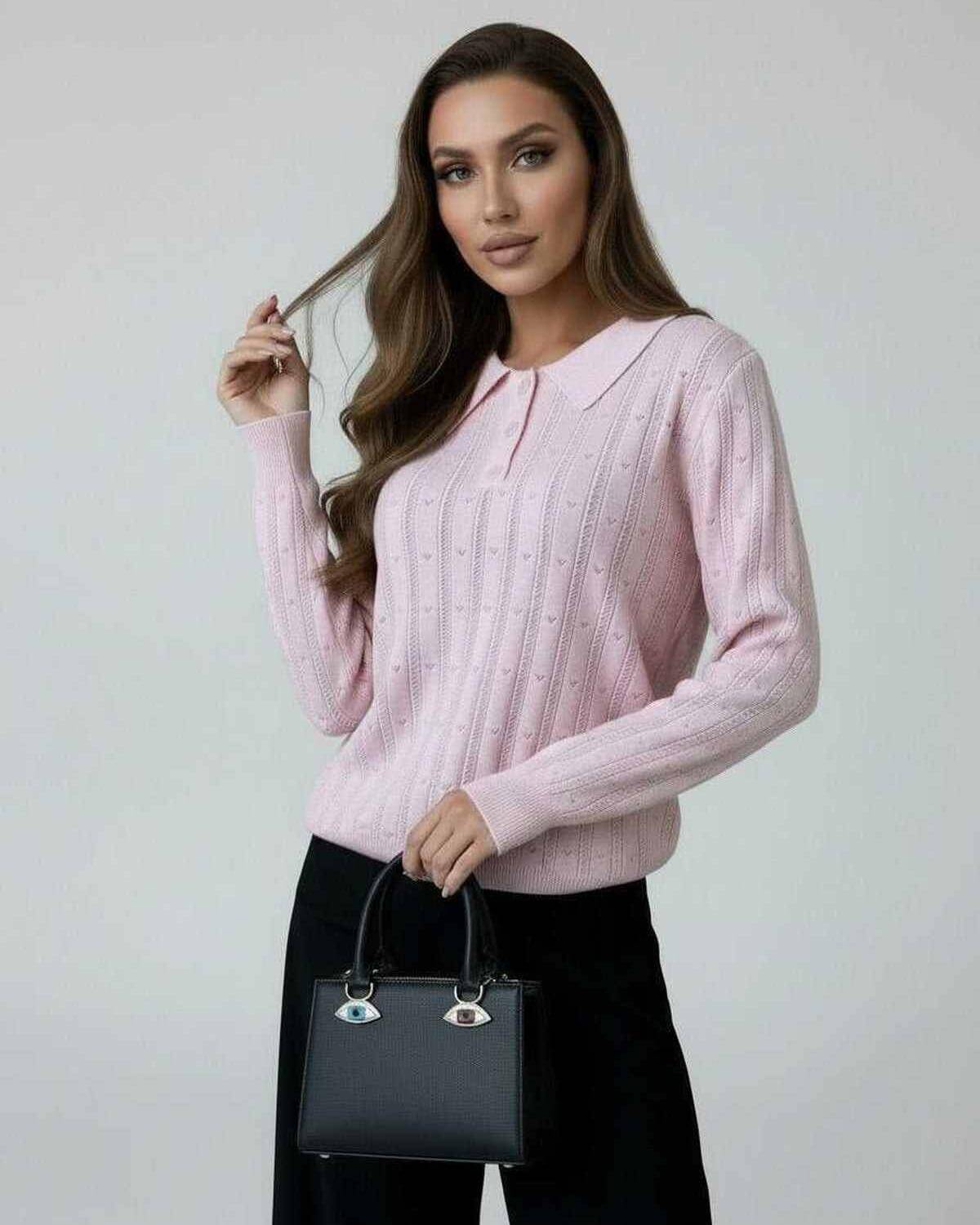 Elif Sweater, pink long sleeve, breathable cotton, versatile for casual and office wear, by RAMBLION.