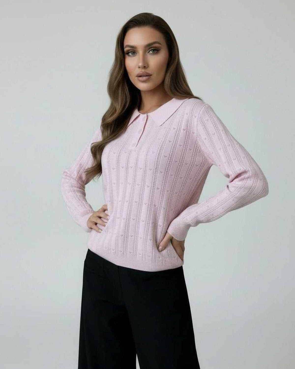 Elif Sweater by RAMBLION in pink, featuring long sleeves, breathable fabric, ideal for casual and office wear.