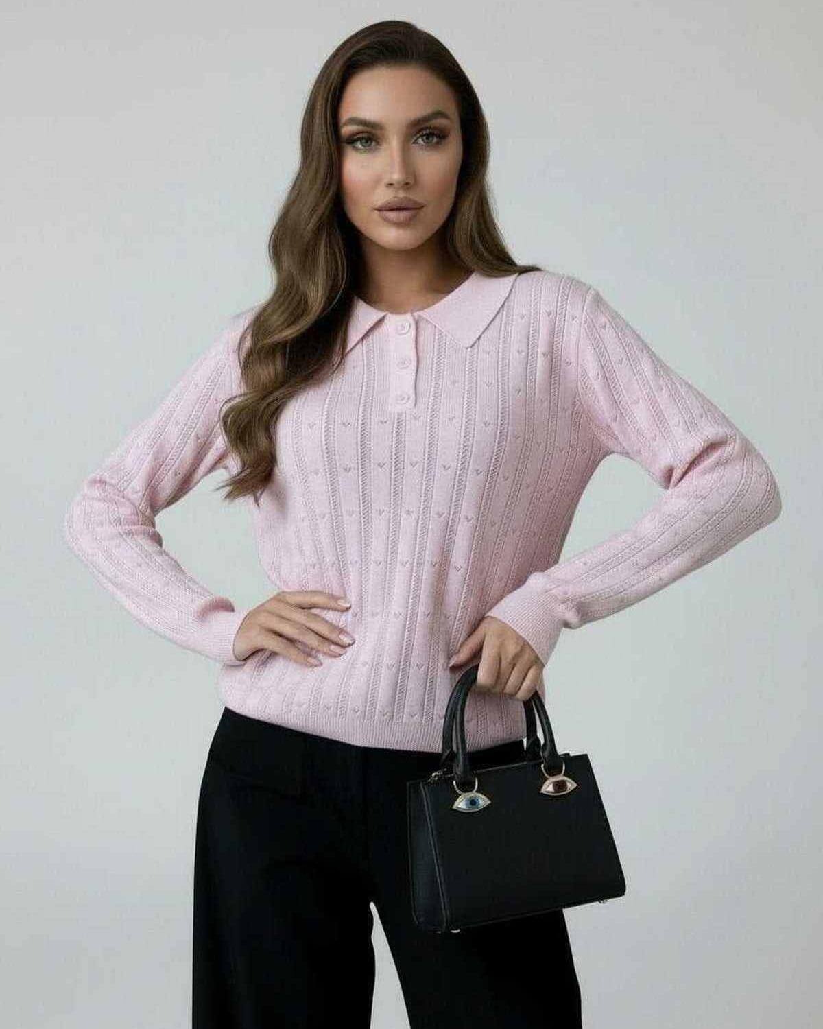 Elif Sweater in soft pink, made of cotton, perfect for casual or office wear, by RAMBLION.