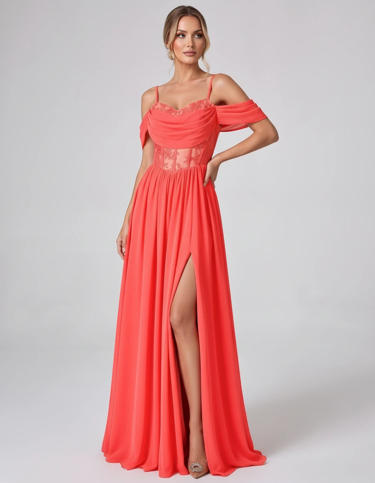 Elisenda Maxi Dresses — Coral | SKU: RB-51a36e-coral-2,RB-51a36e-coral-4,RB-51a36e-coral-6,RB-51a36e-coral-8,RB-51a36e-coral-10,RB-51a36e-coral-12,RB-51a36e-coral-14,RB-51a36e-coral-16,RB-51a36e-coral-16W,RB-51a36e-coral-18W,RB-51a36e-coral-20W,RB-51a36e-coral-22W