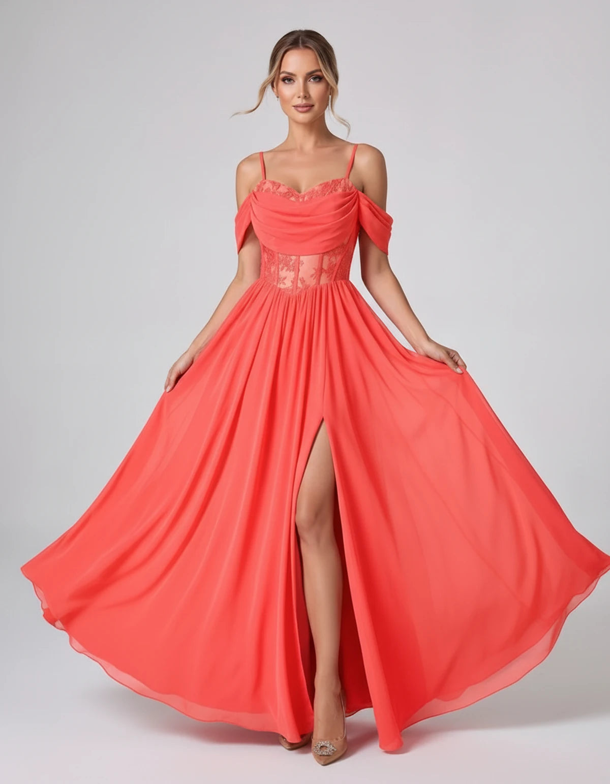 Elisenda Maxi Dresses — Coral | SKU: RB-51a36e-coral-2,RB-51a36e-coral-4,RB-51a36e-coral-6,RB-51a36e-coral-8,RB-51a36e-coral-10,RB-51a36e-coral-12,RB-51a36e-coral-14,RB-51a36e-coral-16,RB-51a36e-coral-16W,RB-51a36e-coral-18W,RB-51a36e-coral-20W,RB-51a36e-coral-22W