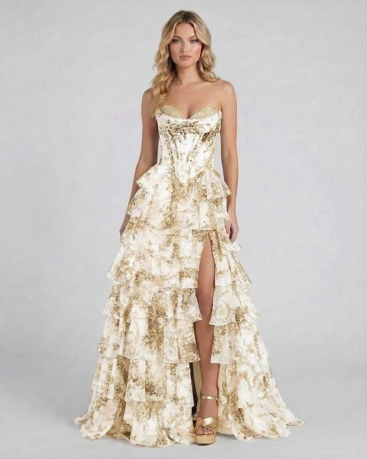 Eloa Maxi Dress - Beautiful tiered ruffles, luxurious satin, elegant style for special occasions by RAMBLION.