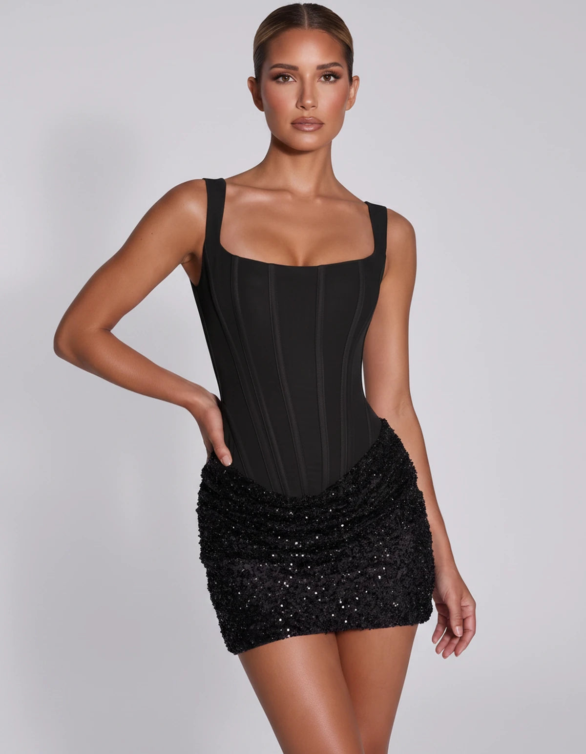 Elvenne Mini Dress — Black | SKU: RB-679442-black-2,RB-679442-black-4,RB-679442-black-6,RB-679442-black-8,RB-679442-black-10,RB-679442-black-12,RB-679442-black-14,RB-679442-black-14W,RB-679442-black-16,RB-679442-black-16W,RB-679442-black-18W,RB-679442-black-20W