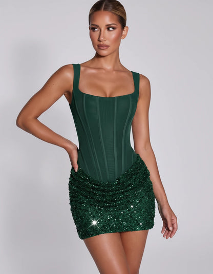 Elvenne Mini Dress — Dark Green | SKU: RB-679442-darkgr94-2,RB-679442-darkgr94-4,RB-679442-darkgr94-6,RB-679442-darkgr94-8,RB-679442-darkgr94-10,RB-679442-darkgr94-12,RB-679442-darkgr94-14,RB-679442-darkgr94-14W,RB-679442-darkgr94-16,RB-679442-darkgr94-16W,RB-679442-darkgr94-18W,RB-679442-darkgr94-20W