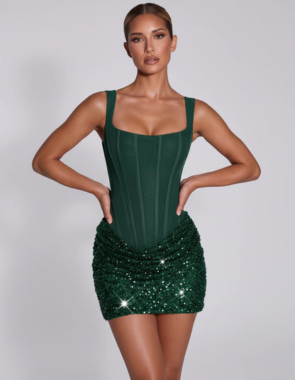 Elvenne Mini Dress — Dark Green | SKU: RB-679442-darkgr94-2,RB-679442-darkgr94-4,RB-679442-darkgr94-6,RB-679442-darkgr94-8,RB-679442-darkgr94-10,RB-679442-darkgr94-12,RB-679442-darkgr94-14,RB-679442-darkgr94-14W,RB-679442-darkgr94-16,RB-679442-darkgr94-16W,RB-679442-darkgr94-18W,RB-679442-darkgr94-20W