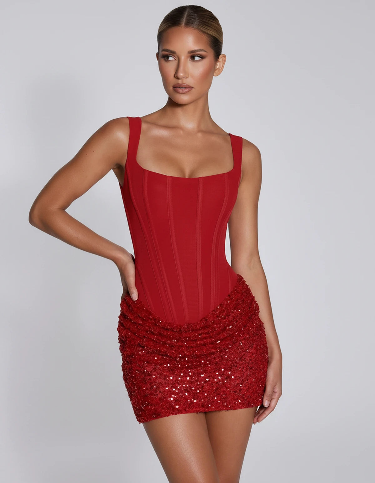 Elvenne Mini Dress — Red | SKU: RB-679442-red-2,RB-679442-red-4,RB-679442-red-6,RB-679442-red-8,RB-679442-red-10,RB-679442-red-12,RB-679442-red-14,RB-679442-red-14W,RB-679442-red-16,RB-679442-red-16W,RB-679442-red-18W,RB-679442-red-20W