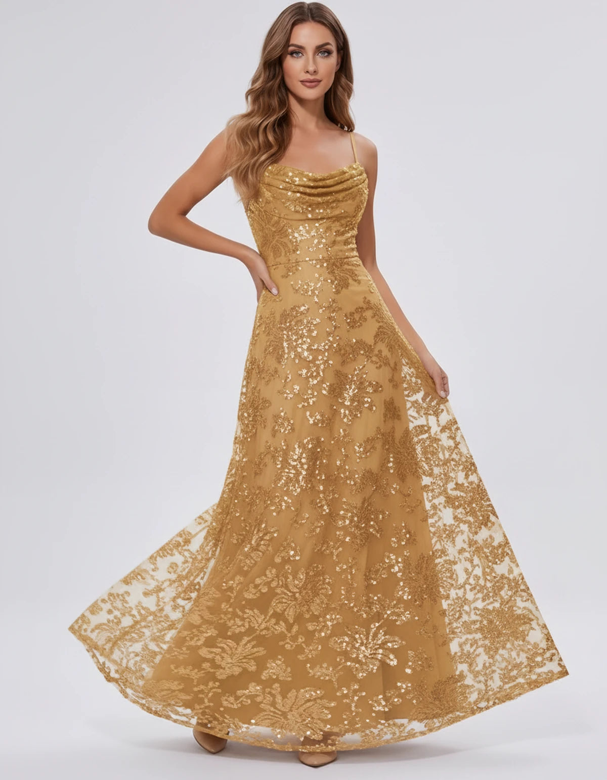 Elvira Maxi Dresses — Gold | SKU: RB-0fc91a-gold-2,RB-0fc91a-gold-4,RB-0fc91a-gold-6,RB-0fc91a-gold-8,RB-0fc91a-gold-10,RB-0fc91a-gold-12,RB-0fc91a-gold-14,RB-0fc91a-gold-16,RB-0fc91a-gold-16W,RB-0fc91a-gold-18W,RB-0fc91a-gold-20W,RB-0fc91a-gold-22W