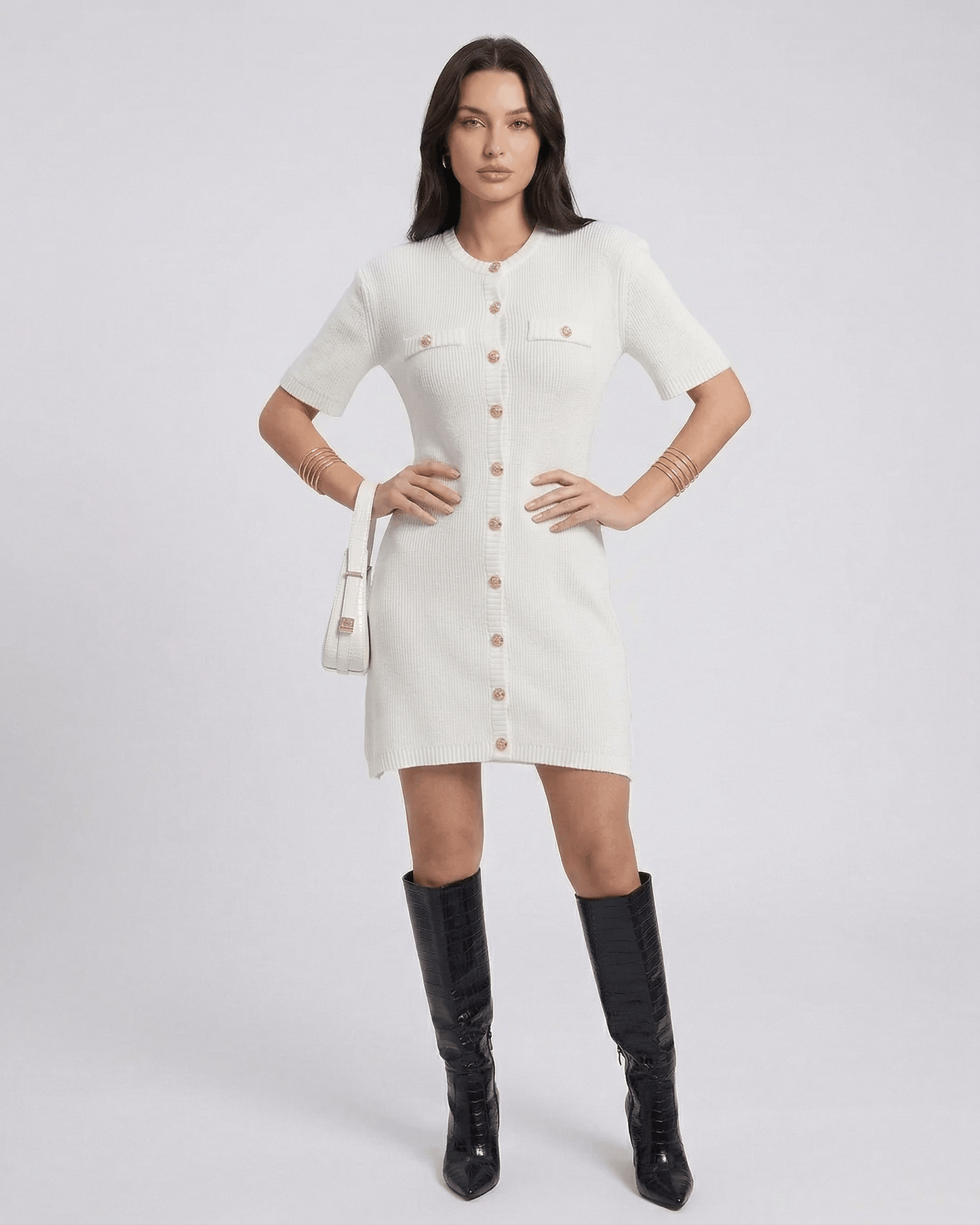 Elysia Mini Dress, chic knit design, comfort fit, O-neck, casual elegance, RAMBLION brand.