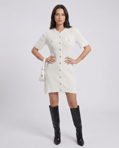 Elysia Mini Dress, chic knit design, comfort fit, O-neck, casual elegance, RAMBLION brand.