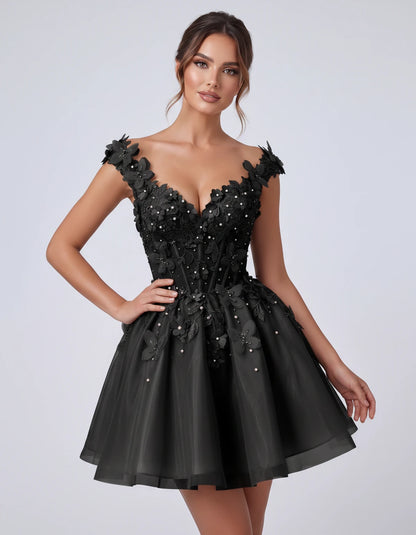Emeraude Mini Dress — Black | SKU: RB-d76444-black-2,RB-d76444-black-4,RB-d76444-black-6,RB-d76444-black-8,RB-d76444-black-10,RB-d76444-black-12,RB-d76444-black-14,RB-d76444-black-14W,RB-d76444-black-16,RB-d76444-black-16W,RB-d76444-black-18W,RB-d76444-black-20W