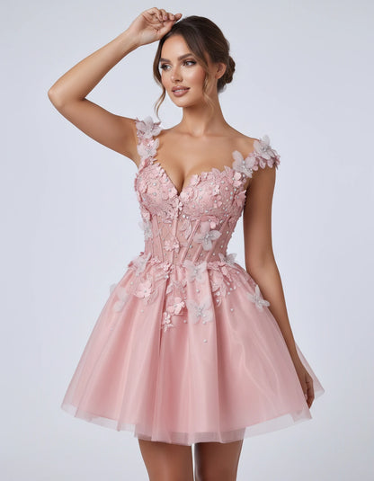 Emeraude Mini Dress — Blush | SKU: RB-d76444-blush-2,RB-d76444-blush-4,RB-d76444-blush-6,RB-d76444-blush-8,RB-d76444-blush-10,RB-d76444-blush-12,RB-d76444-blush-14,RB-d76444-blush-14W,RB-d76444-blush-16,RB-d76444-blush-16W,RB-d76444-blush-18W,RB-d76444-blush-20W