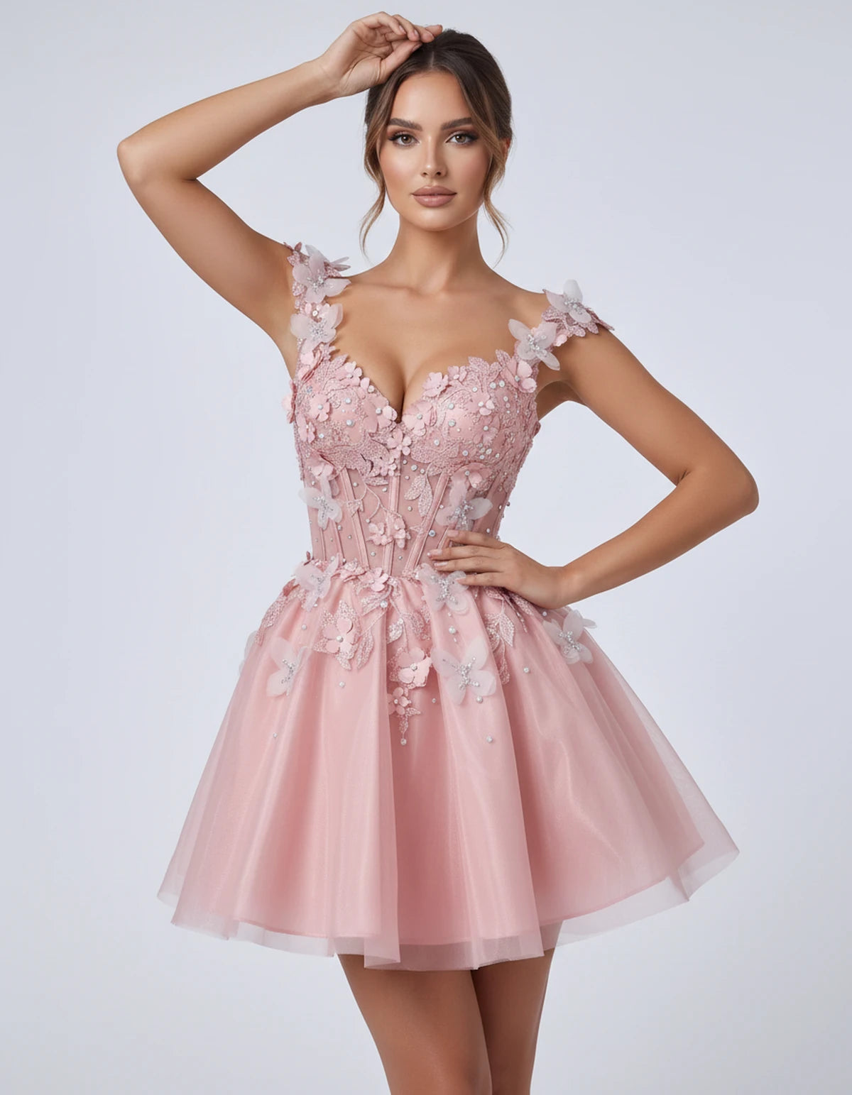 Emeraude Mini Dress — Blush | SKU: RB-d76444-blush-2,RB-d76444-blush-4,RB-d76444-blush-6,RB-d76444-blush-8,RB-d76444-blush-10,RB-d76444-blush-12,RB-d76444-blush-14,RB-d76444-blush-14W,RB-d76444-blush-16,RB-d76444-blush-16W,RB-d76444-blush-18W,RB-d76444-blush-20W