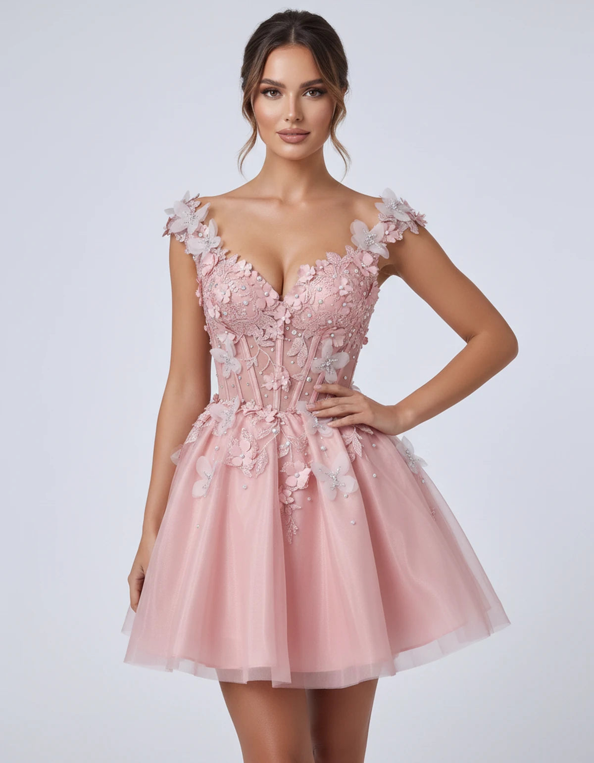Emeraude Mini Dress — Blush | SKU: RB-d76444-blush-2,RB-d76444-blush-4,RB-d76444-blush-6,RB-d76444-blush-8,RB-d76444-blush-10,RB-d76444-blush-12,RB-d76444-blush-14,RB-d76444-blush-14W,RB-d76444-blush-16,RB-d76444-blush-16W,RB-d76444-blush-18W,RB-d76444-blush-20W