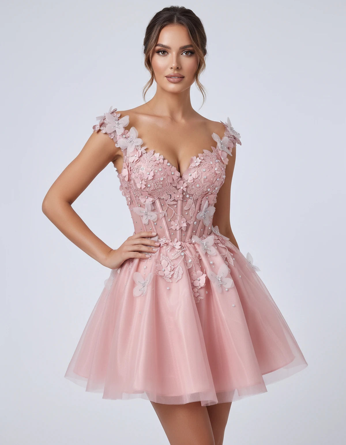 Emeraude Mini Dress — Blush | SKU: RB-d76444-blush-2,RB-d76444-blush-4,RB-d76444-blush-6,RB-d76444-blush-8,RB-d76444-blush-10,RB-d76444-blush-12,RB-d76444-blush-14,RB-d76444-blush-14W,RB-d76444-blush-16,RB-d76444-blush-16W,RB-d76444-blush-18W,RB-d76444-blush-20W