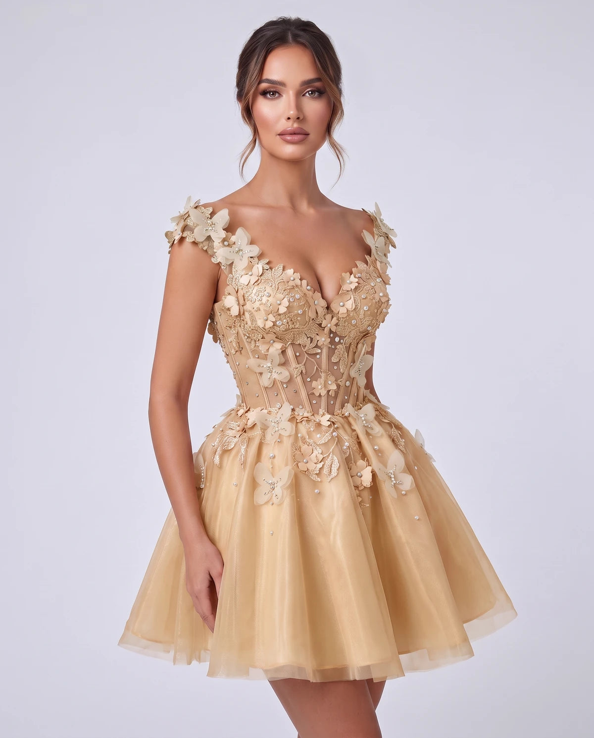 Emeraude Mini Dress — Champagne