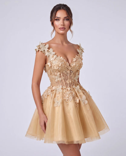 Emeraude Mini Dress — Champagne