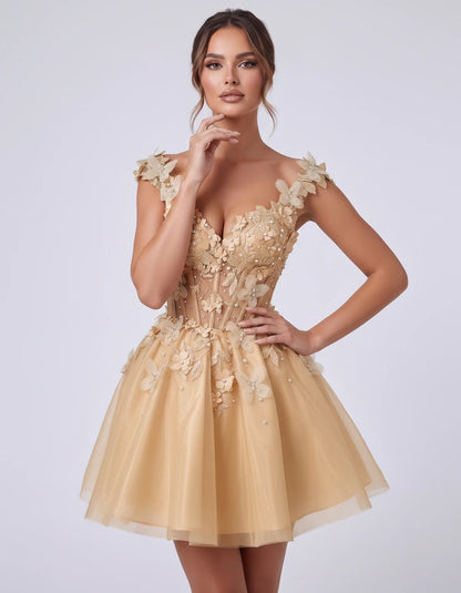 Emeraude Mini Dress — Champagne | SKU: RB-d76444-champa2e-2,RB-d76444-champa2e-4,RB-d76444-champa2e-6,RB-d76444-champa2e-8,RB-d76444-champa2e-10,RB-d76444-champa2e-12,RB-d76444-champa2e-14,RB-d76444-champa2e-14W,RB-d76444-champa2e-16,RB-d76444-champa2e-16W,RB-d76444-champa2e-18W,RB-d76444-champa2e-20W