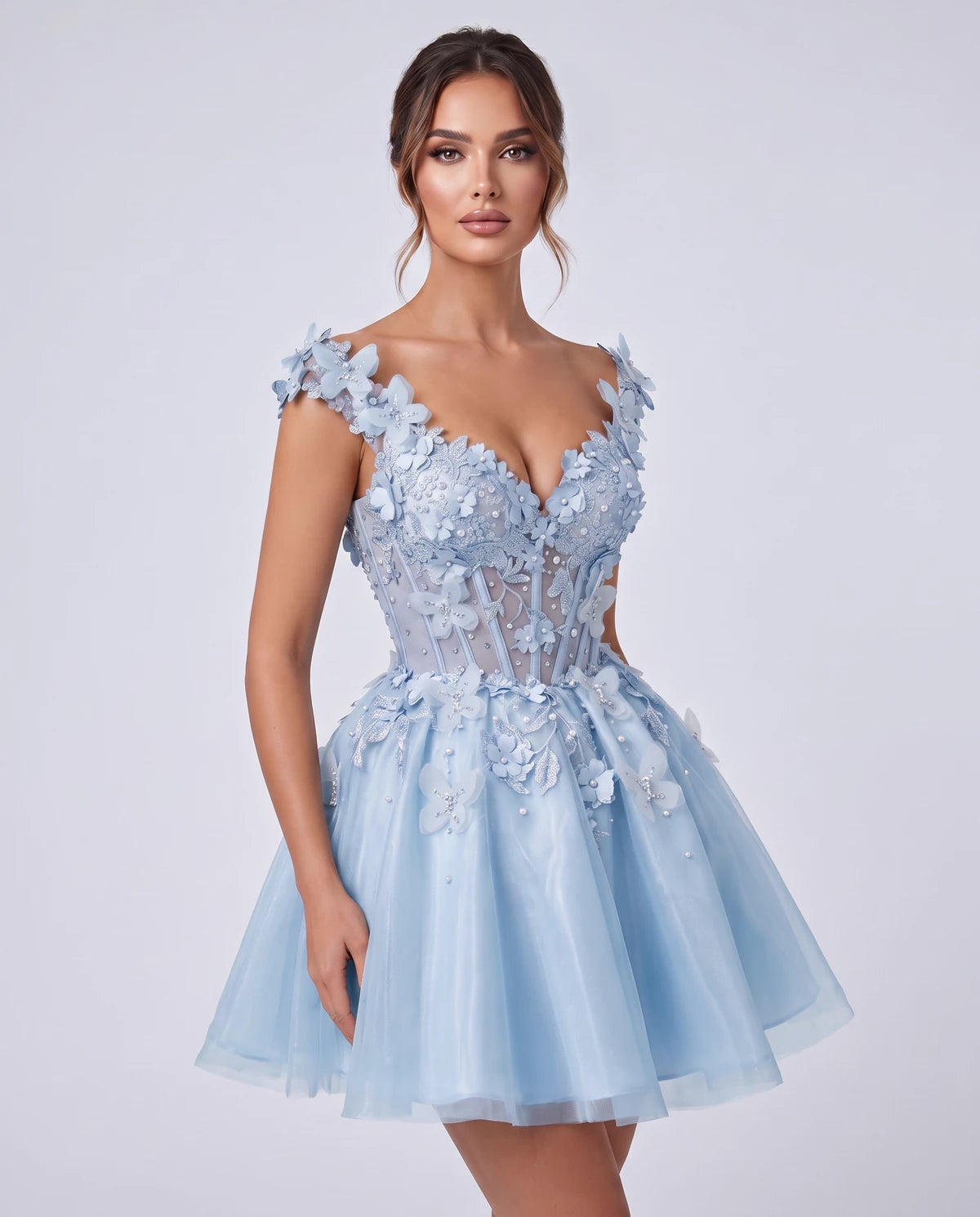 Emeraude Mini Dress — Light Blue