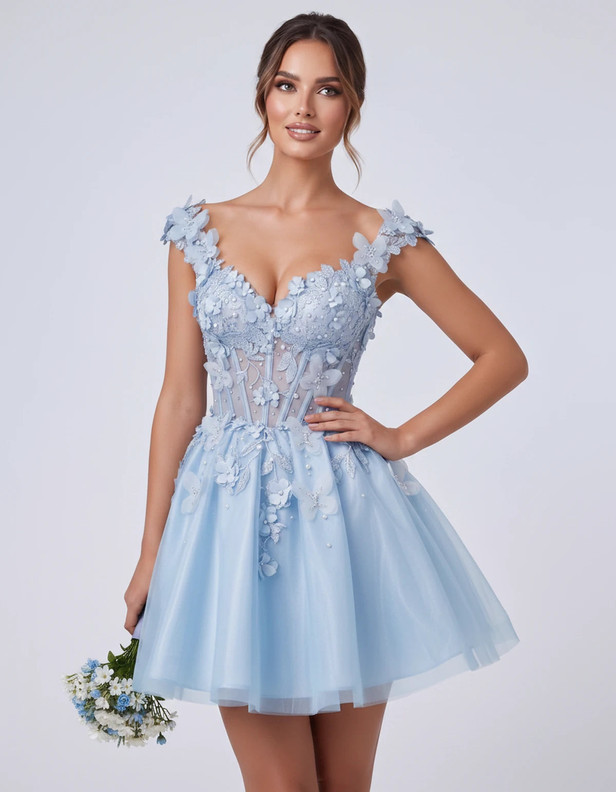 Emeraude Mini Dress — Light Blue | SKU: RB-d76444-lightb7b-2,RB-d76444-lightb7b-4,RB-d76444-lightb7b-6,RB-d76444-lightb7b-8,RB-d76444-lightb7b-10,RB-d76444-lightb7b-12,RB-d76444-lightb7b-14,RB-d76444-lightb7b-14W,RB-d76444-lightb7b-16,RB-d76444-lightb7b-16W,RB-d76444-lightb7b-18W,RB-d76444-lightb7b-20W