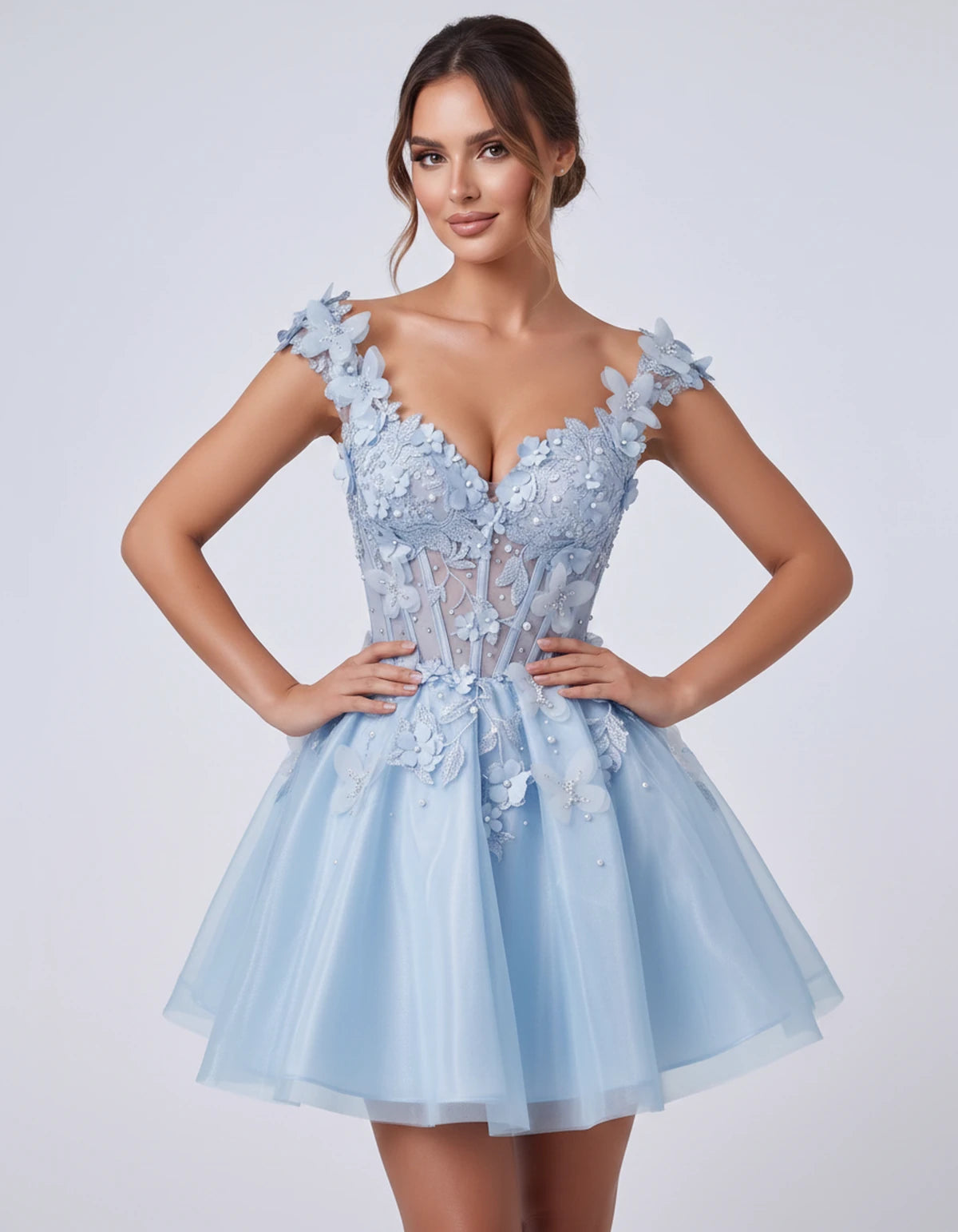 Emeraude Mini Dress — Light Blue | SKU: RB-d76444-lightb7b-2,RB-d76444-lightb7b-4,RB-d76444-lightb7b-6,RB-d76444-lightb7b-8,RB-d76444-lightb7b-10,RB-d76444-lightb7b-12,RB-d76444-lightb7b-14,RB-d76444-lightb7b-14W,RB-d76444-lightb7b-16,RB-d76444-lightb7b-16W,RB-d76444-lightb7b-18W,RB-d76444-lightb7b-20W