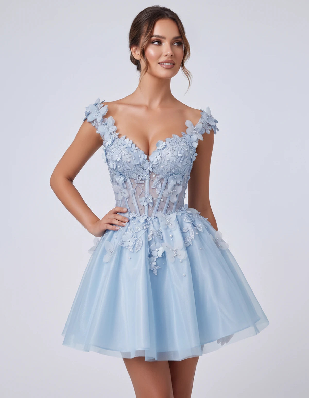 Emeraude Mini Dress — Light Blue | SKU: RB-d76444-lightb7b-2,RB-d76444-lightb7b-4,RB-d76444-lightb7b-6,RB-d76444-lightb7b-8,RB-d76444-lightb7b-10,RB-d76444-lightb7b-12,RB-d76444-lightb7b-14,RB-d76444-lightb7b-14W,RB-d76444-lightb7b-16,RB-d76444-lightb7b-16W,RB-d76444-lightb7b-18W,RB-d76444-lightb7b-20W