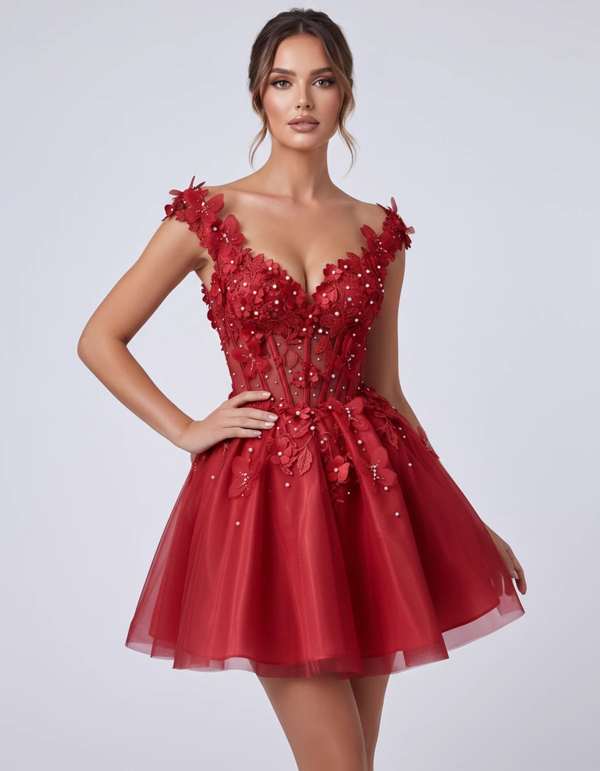 Emeraude Mini Dress — Red | SKU: RB-d76444-red-2,RB-d76444-red-4,RB-d76444-red-6,RB-d76444-red-8,RB-d76444-red-10,RB-d76444-red-12,RB-d76444-red-14,RB-d76444-red-14W,RB-d76444-red-16,RB-d76444-red-16W,RB-d76444-red-18W,RB-d76444-red-20W