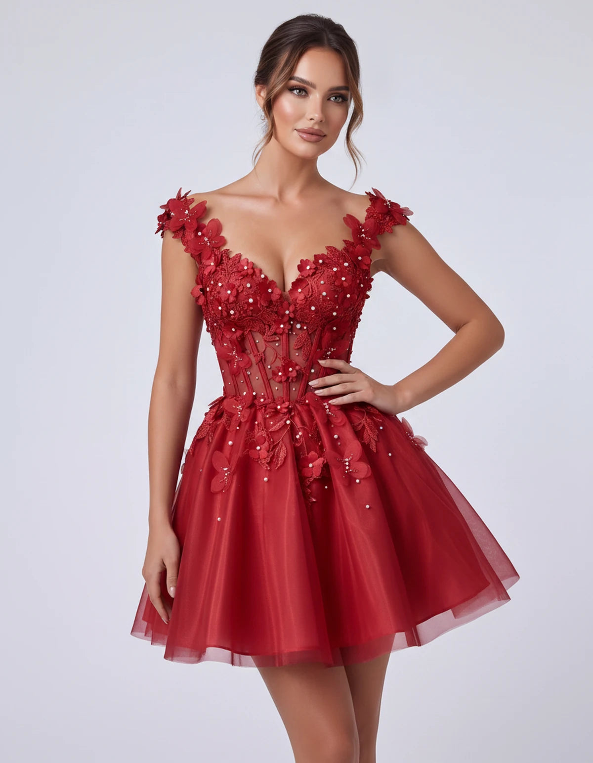 Emeraude Mini Dress — Red | SKU: RB-d76444-red-2,RB-d76444-red-4,RB-d76444-red-6,RB-d76444-red-8,RB-d76444-red-10,RB-d76444-red-12,RB-d76444-red-14,RB-d76444-red-14W,RB-d76444-red-16,RB-d76444-red-16W,RB-d76444-red-18W,RB-d76444-red-20W