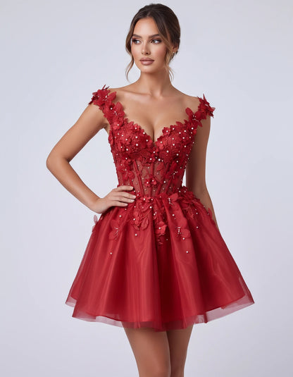Emeraude Mini Dress — Red | SKU: RB-d76444-red-2,RB-d76444-red-4,RB-d76444-red-6,RB-d76444-red-8,RB-d76444-red-10,RB-d76444-red-12,RB-d76444-red-14,RB-d76444-red-14W,RB-d76444-red-16,RB-d76444-red-16W,RB-d76444-red-18W,RB-d76444-red-20W