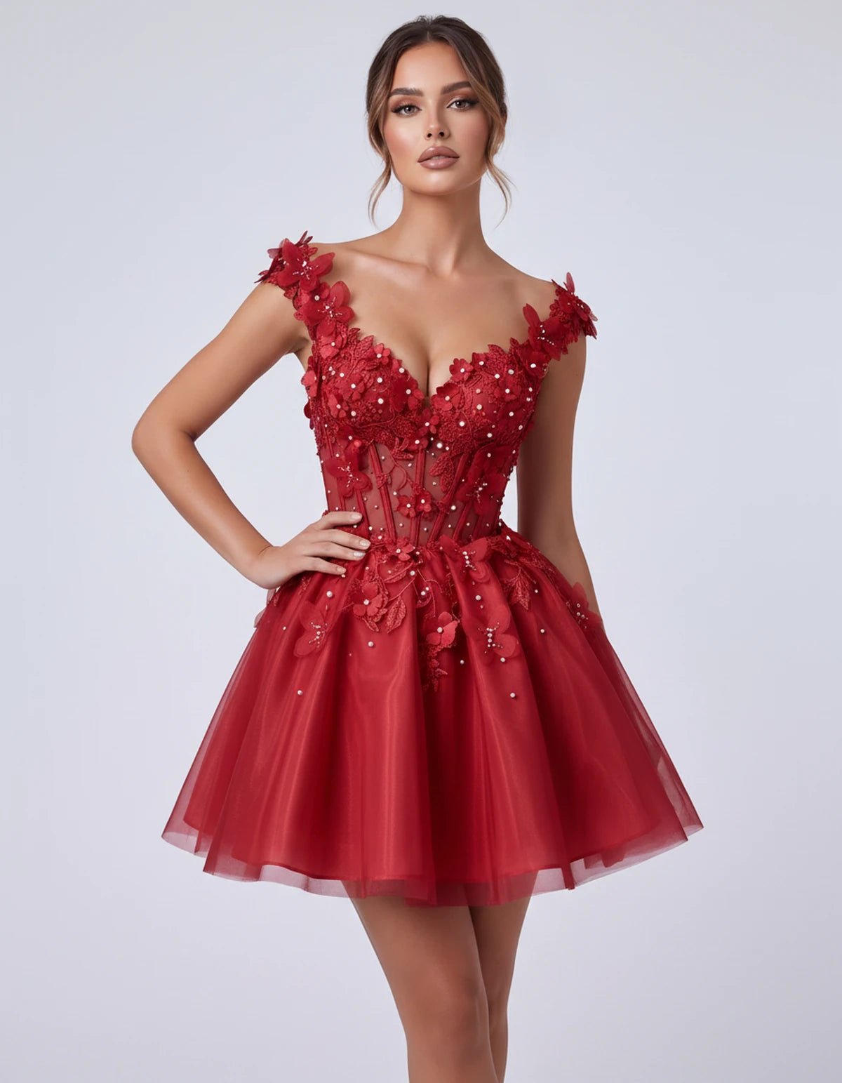 Emeraude Mini Dress — Red | SKU: RB-d76444-red-2,RB-d76444-red-4,RB-d76444-red-6,RB-d76444-red-8,RB-d76444-red-10,RB-d76444-red-12,RB-d76444-red-14,RB-d76444-red-14W,RB-d76444-red-16,RB-d76444-red-16W,RB-d76444-red-18W,RB-d76444-red-20W
