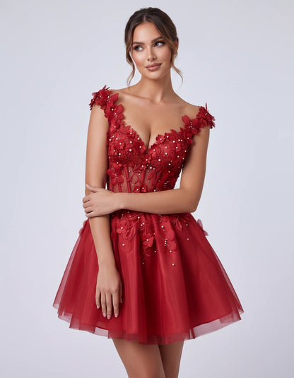 Emeraude Mini Dress — Red | SKU: RB-d76444-red-2,RB-d76444-red-4,RB-d76444-red-6,RB-d76444-red-8,RB-d76444-red-10,RB-d76444-red-12,RB-d76444-red-14,RB-d76444-red-14W,RB-d76444-red-16,RB-d76444-red-16W,RB-d76444-red-18W,RB-d76444-red-20W