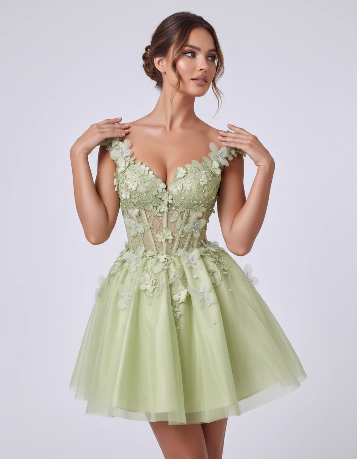 Emeraude Mini Dress — Sage | SKU: RB-d76444-sage-2,RB-d76444-sage-4,RB-d76444-sage-6,RB-d76444-sage-8,RB-d76444-sage-10,RB-d76444-sage-12,RB-d76444-sage-14,RB-d76444-sage-14W,RB-d76444-sage-16,RB-d76444-sage-16W,RB-d76444-sage-18W,RB-d76444-sage-20W