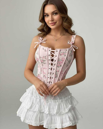 Pink Square Neck Sleeveless Set, front view | Ramblion | SKU: SCT-15947-pink-L-7069,SCT-15947-pink-M-7667,SCT-15947-pink-S-7744,SCT-15947-pink-XL-9708,SCT-15947-pink-XS-5692