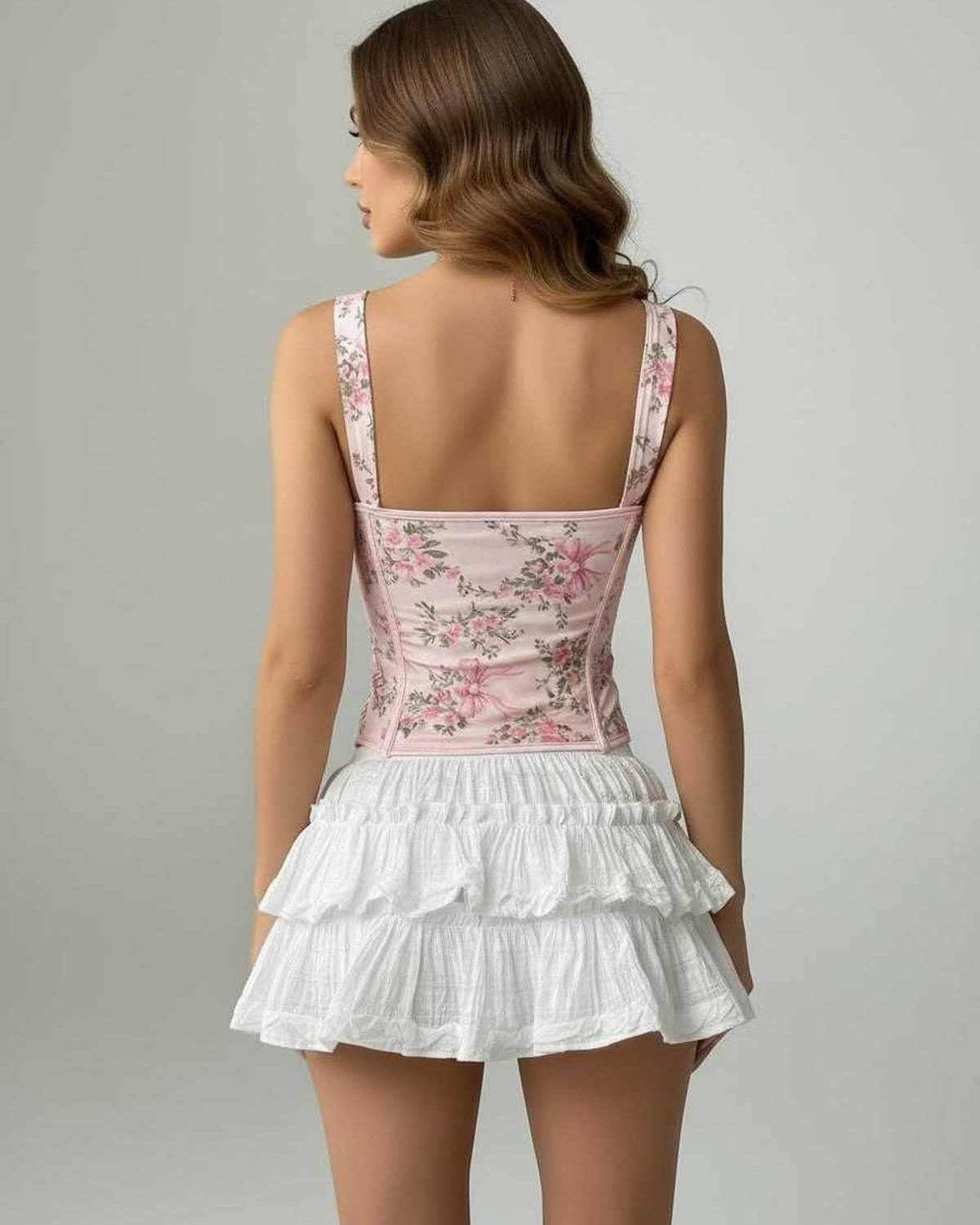 Pink Square Neck Sleeveless Set, back view | Ramblion | SKU: SCT-15947-pink-L-7069,SCT-15947-pink-M-7667,SCT-15947-pink-S-7744,SCT-15947-pink-XL-9708,SCT-15947-pink-XS-5692