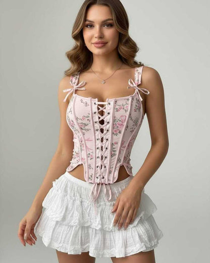 Pink Square Neck Sleeveless Set, front view | Ramblion | SKU: SCT-15947-pink-L-7069,SCT-15947-pink-M-7667,SCT-15947-pink-S-7744,SCT-15947-pink-XL-9708,SCT-15947-pink-XS-5692
