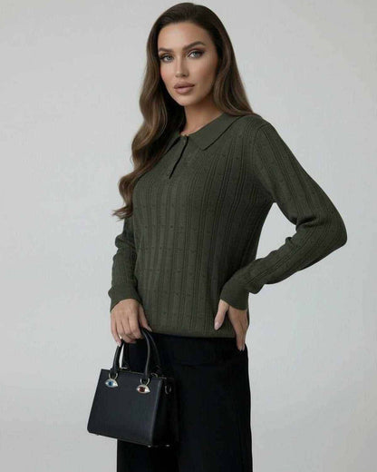 Enora Sweater in olive green, cotton blend, long sleeve, perfect for fall, by RAMBLION, stylish and comfortable.