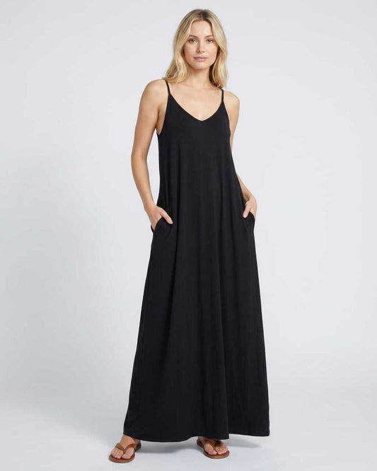 Ramblion Eva maxi dress — v-neck neckline · front view · styled for prom season