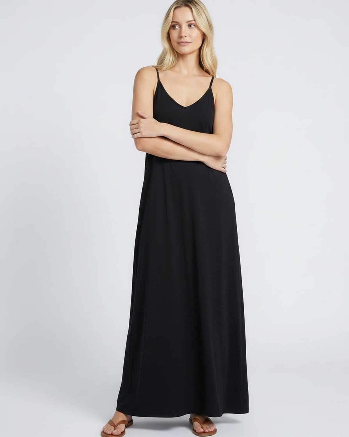 Ramblion Eva maxi dress — v-neck neckline · back view · styled for prom season