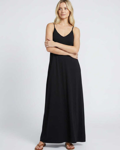 Ramblion Eva maxi dress — v-neck neckline · back view · styled for prom season