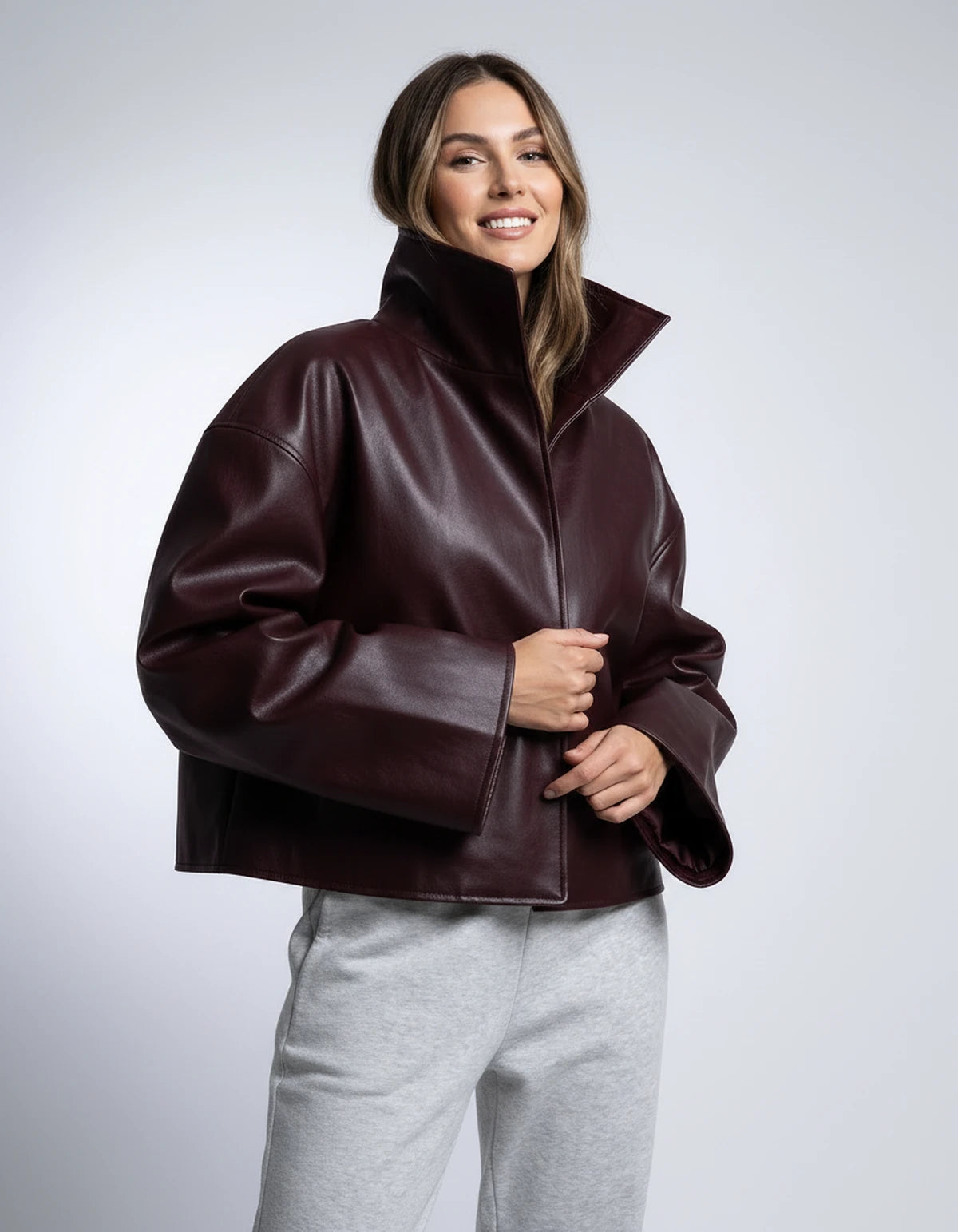 Evadne Jackets — Burgundy red brown | SKU: RB-d450cf-burguna7-XS,RB-d450cf-burguna7-S,RB-d450cf-burguna7-M,RB-d450cf-burguna7-L