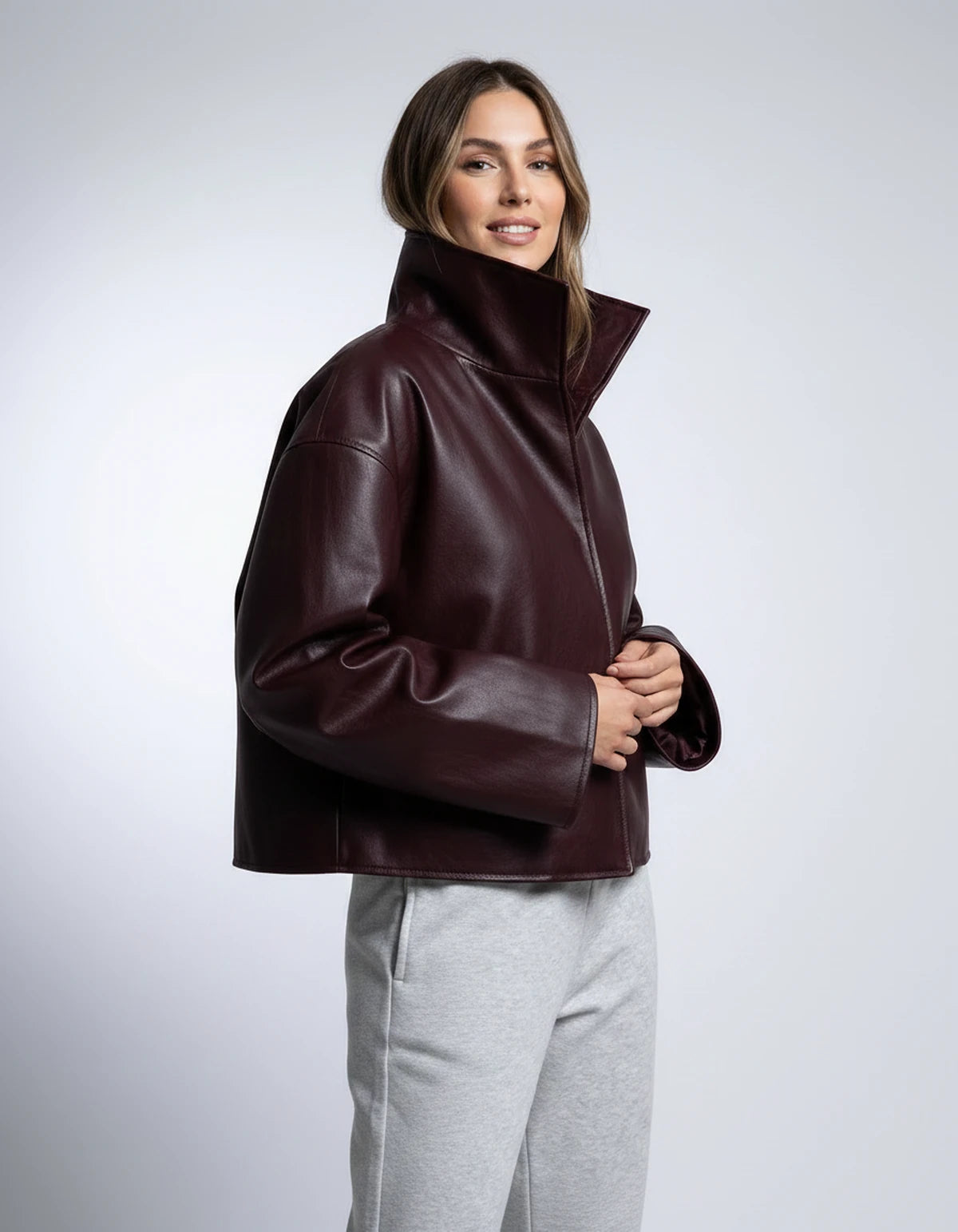 Evadne Jackets — Burgundy red brown | SKU: RB-d450cf-burguna7-XS,RB-d450cf-burguna7-S,RB-d450cf-burguna7-M,RB-d450cf-burguna7-L